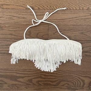 Fringe Bandeau Bikini Swim Top - Halter - White